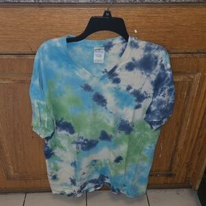 Gildan Blue and Green Tie-Dye Short Sleeve Tee